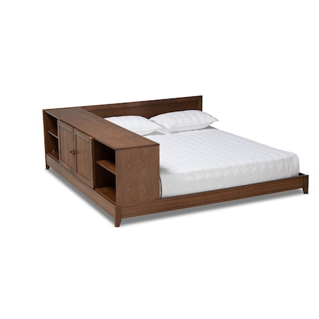 Baxton Studio Kaori Transitional Walnut Wood Queen Size Platform Storage Bed 168-10729